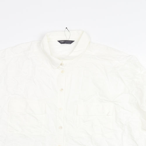 Marks and Spencer Womens White Viscose Basic Button-Up Size 22 Collared