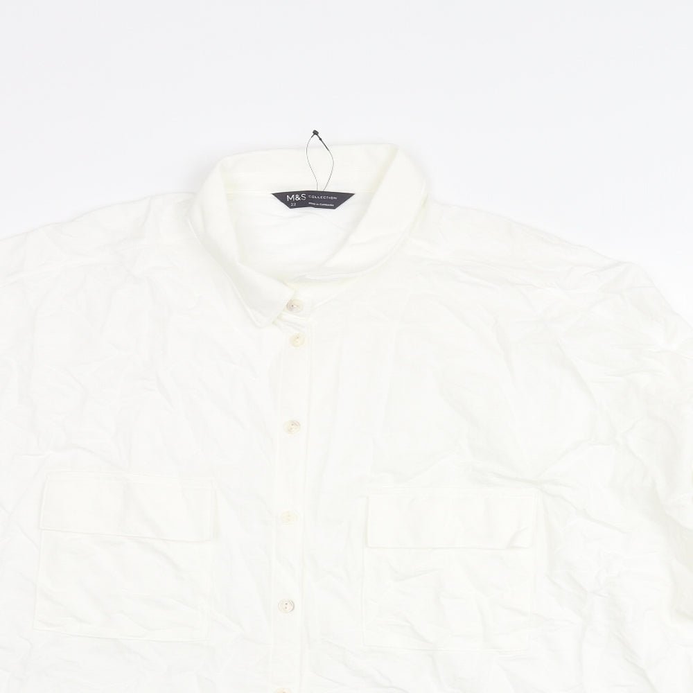 Marks and Spencer Womens White Viscose Basic Button-Up Size 22 Collared