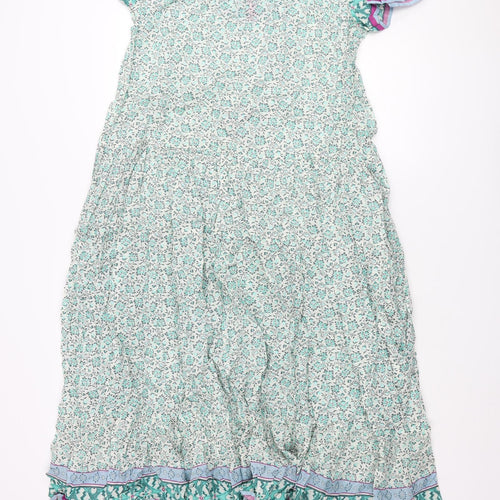 Per Una Womens Green Floral Cotton Maxi Size 12 V-Neck Tie