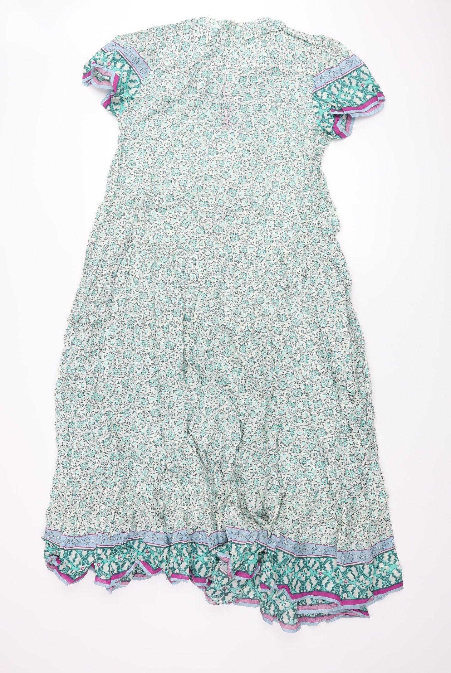Per Una Womens Green Floral Cotton Maxi Size 12 V-Neck Tie