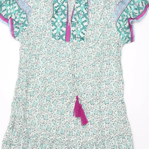 Per Una Womens Green Floral Cotton Maxi Size 12 V-Neck Tie