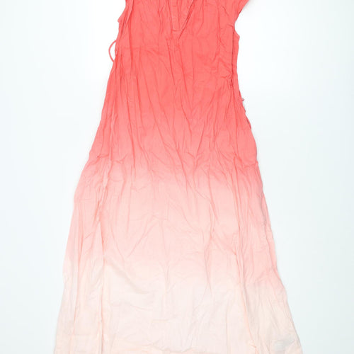 Per Una Womens Pink Cotton Shift Size 6 V-Neck Pullover - Ombre Belted