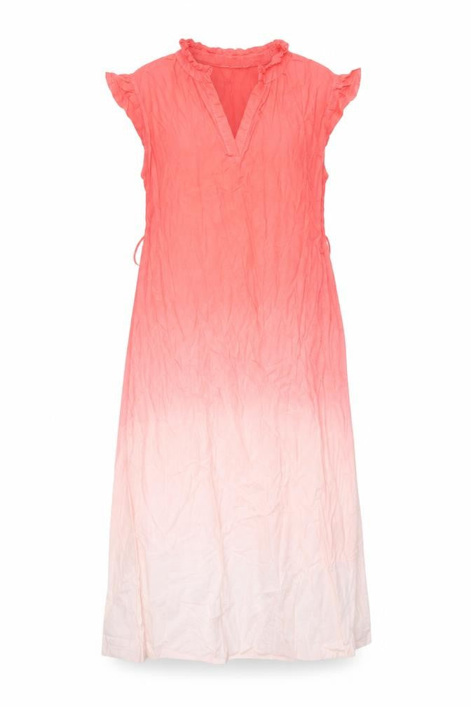 Front view of Per Una women’s pink cotton shift, size UK 6, v-neck pullover - ombre belted