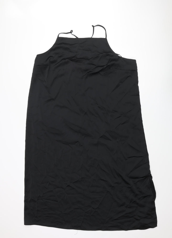 Marks and Spencer Womens Black Polyester Slip Dress Size 22 Square Neck Pullover