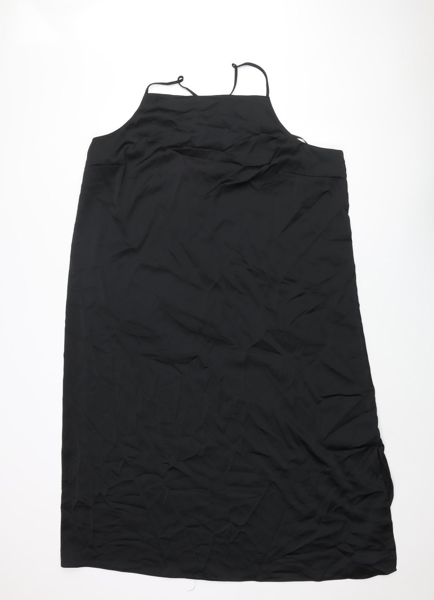 Marks and Spencer Womens Black Polyester Slip Dress Size 22 Square Neck Pullover
