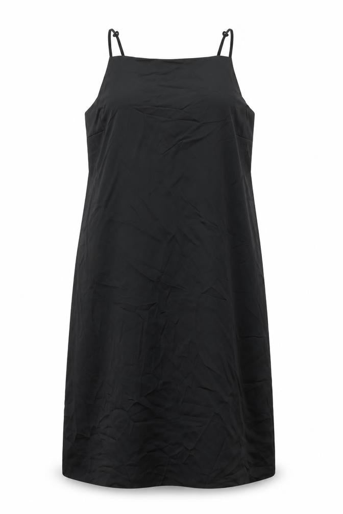 Front view of Marks & Spencer women’s black polyester slip dress, size UK 22, square neck pullover