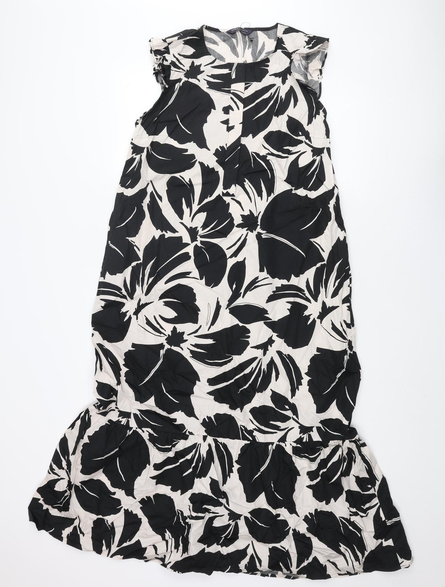 Marks and Spencer Womens Black Floral Cotton Shift Size 10 Round Neck Pullover