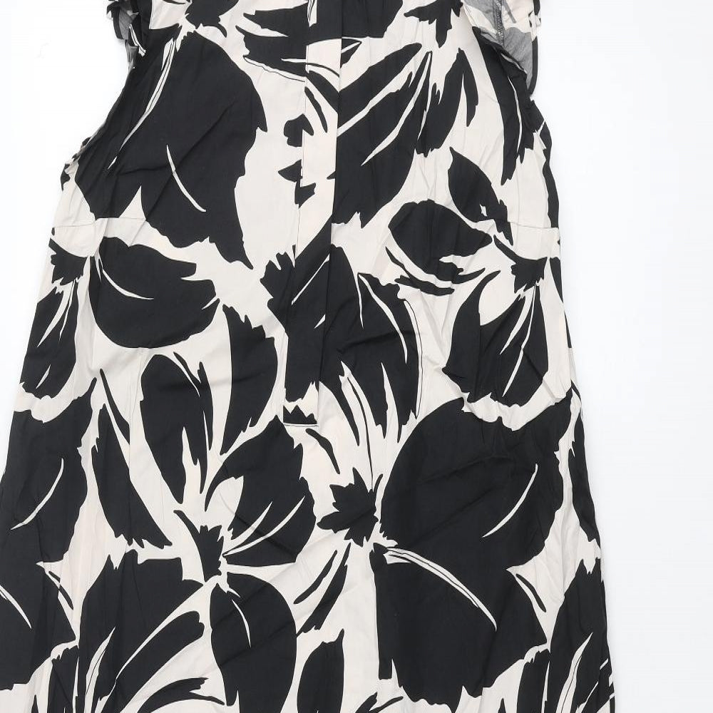 Marks and Spencer Womens Black Floral Cotton Shift Size 10 Round Neck Pullover