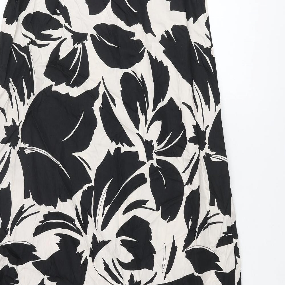 Marks and Spencer Womens Black Floral Cotton Shift Size 10 Round Neck Pullover
