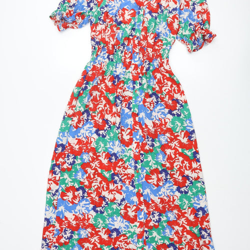 Marks and Spencer Womens Multicoloured Floral Polyester Maxi Size 8 V-Neck Button