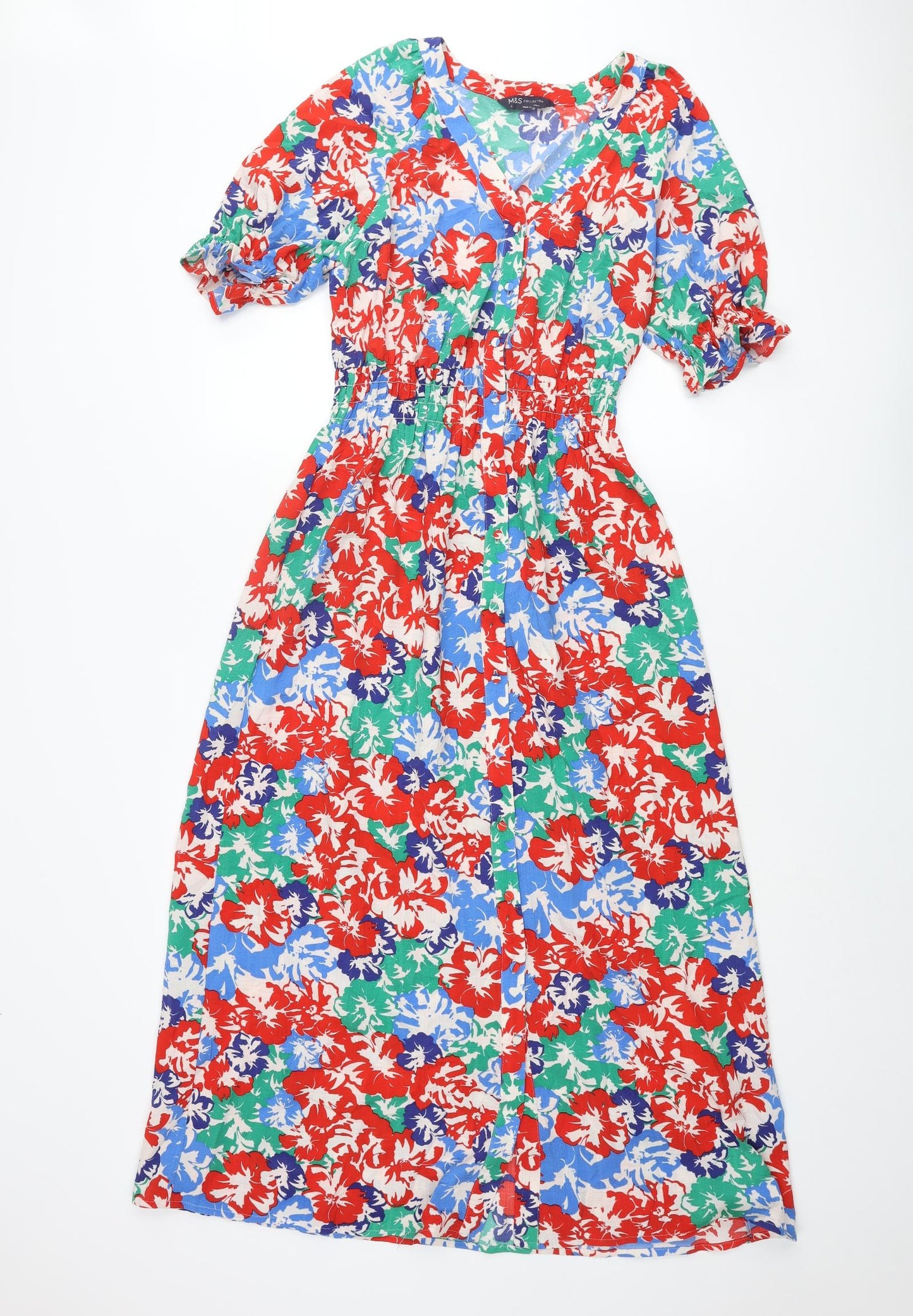 Marks and Spencer Womens Multicoloured Floral Polyester Maxi Size 8 V-Neck Button