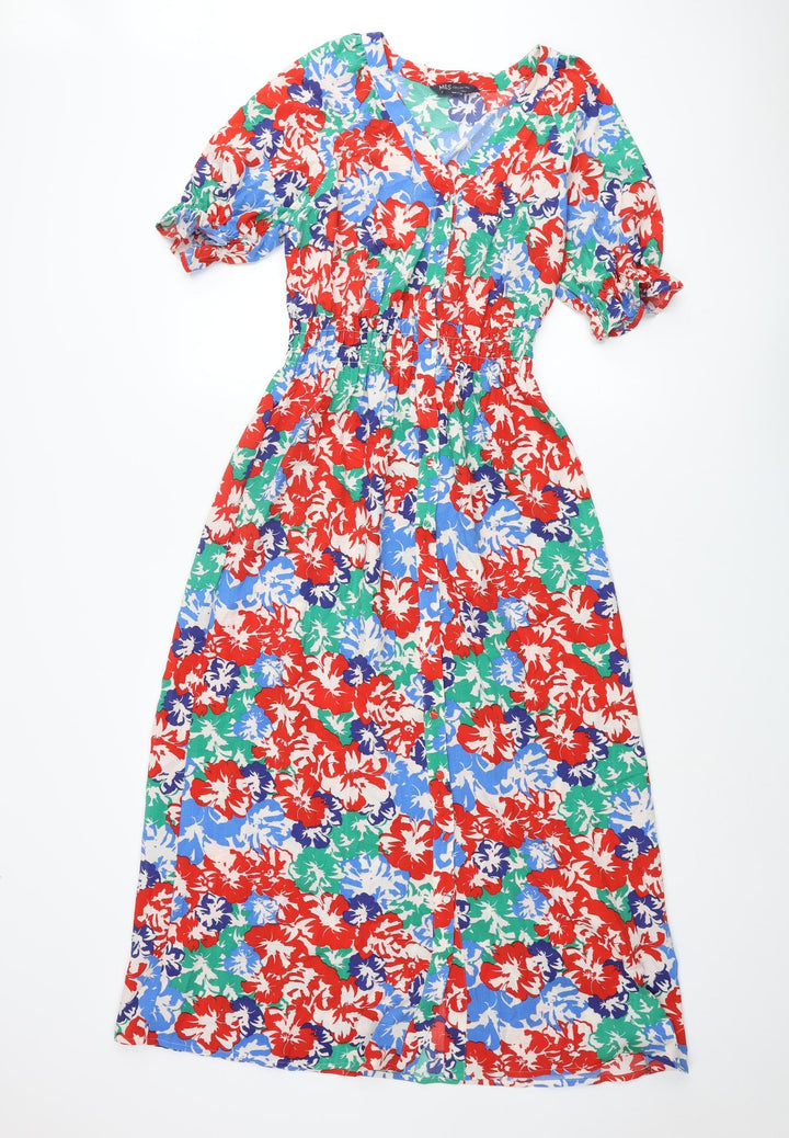 Marks and Spencer Womens Multicoloured Floral Polyester Maxi Size 8 V-Neck Button