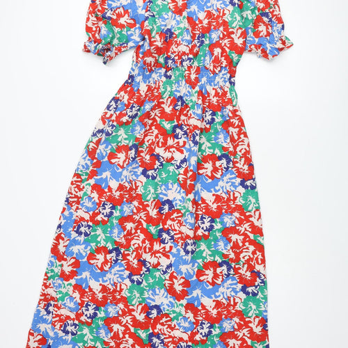 Marks and Spencer Womens Multicoloured Floral Polyester Maxi Size 8 V-Neck Button