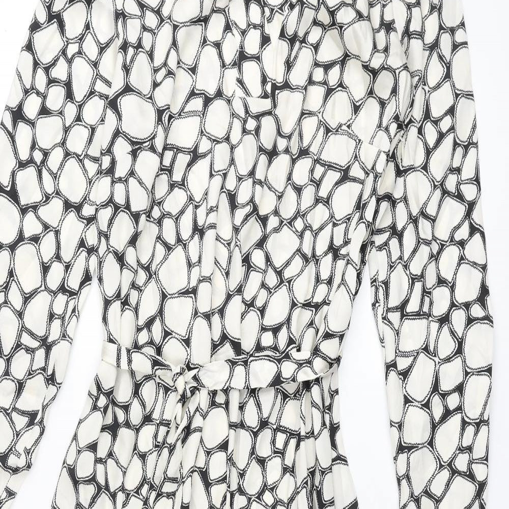 Marks and Spencer Womens Ivory Geometric Polyester Shift Size 6 V-Neck Pullover - Belted