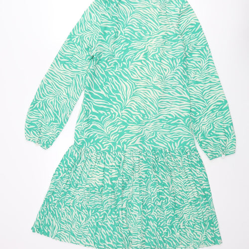 Marks and Spencer Womens Green Animal Print Polyester Shirt Dress Size 6 Collared Button - Pleated Zebra Print