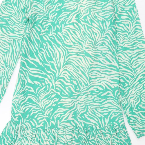 Marks and Spencer Womens Green Animal Print Polyester Shirt Dress Size 6 Collared Button - Pleated Zebra Print