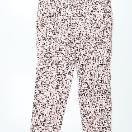 Marks and Spencer Womens Pink Polka Dot Cotton Trousers Size 8 L28 in Regular Zip