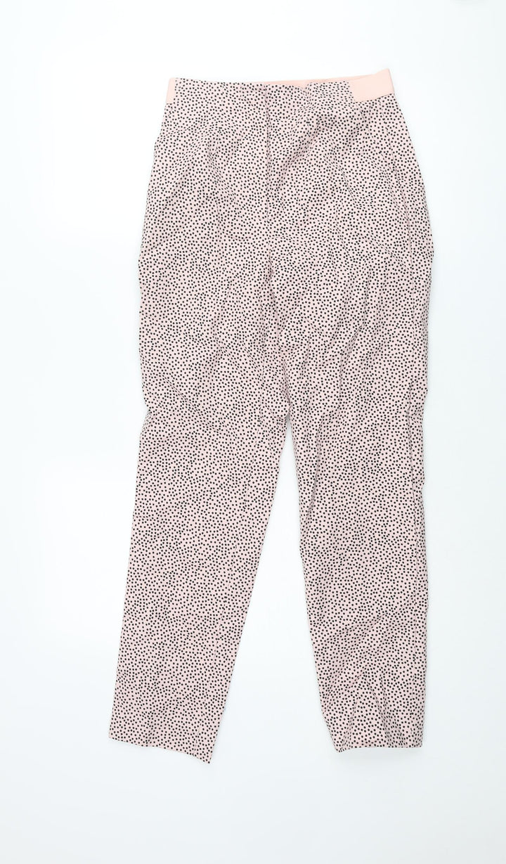 Marks and Spencer Womens Pink Polka Dot Cotton Trousers Size 8 L28 in Regular Zip