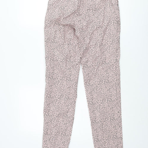 Marks and Spencer Womens Pink Polka Dot Cotton Trousers Size 8 L28 in Regular Zip