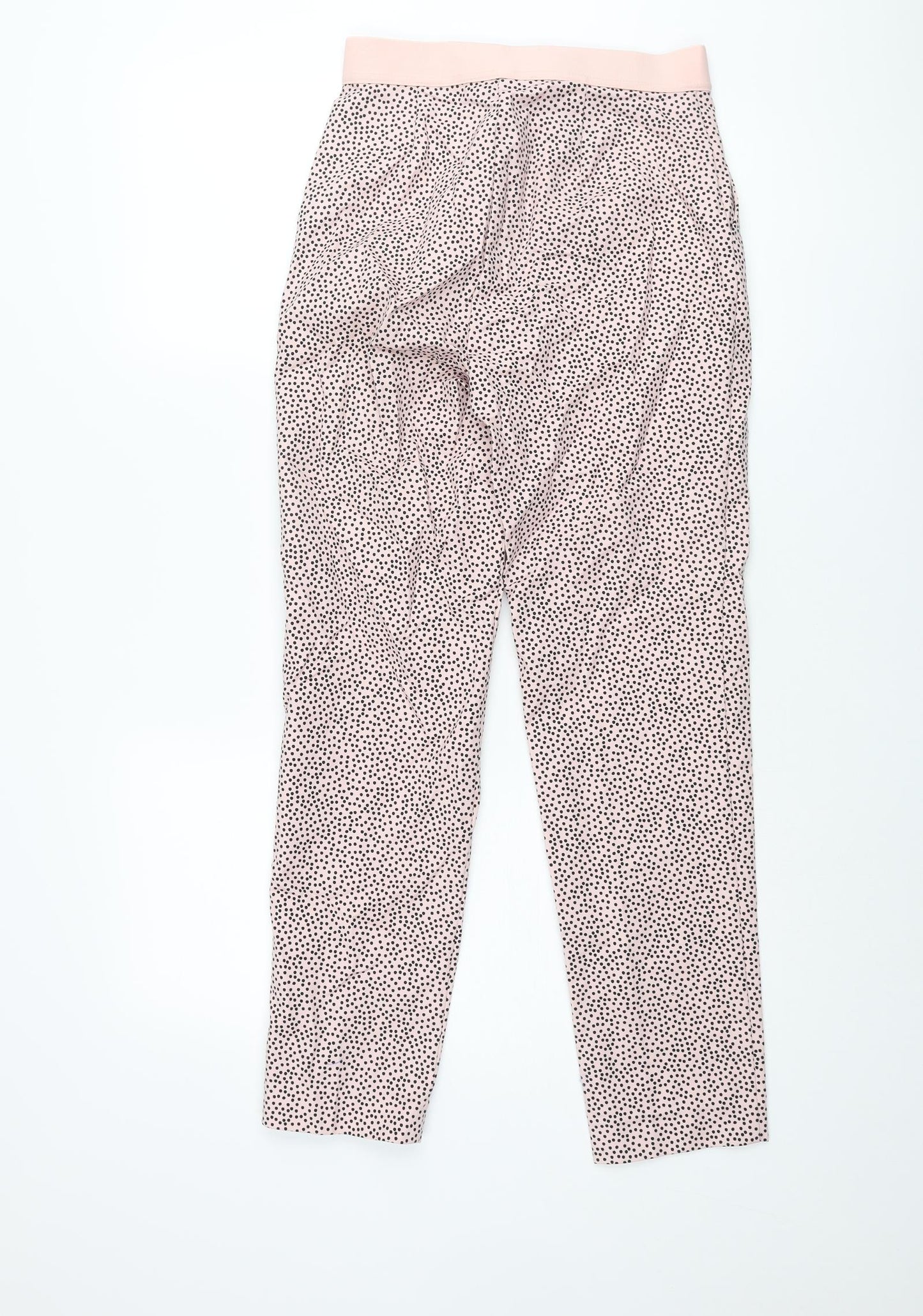 Marks and Spencer Womens Pink Polka Dot Cotton Trousers Size 8 L28 in Regular Zip