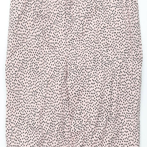 Marks and Spencer Womens Pink Polka Dot Cotton Trousers Size 8 L28 in Regular Zip