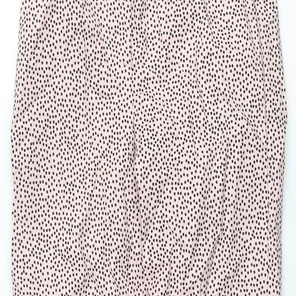 Marks and Spencer Womens Pink Polka Dot Cotton Trousers Size 8 L28 in Regular Zip