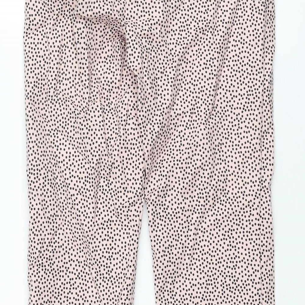 Marks and Spencer Womens Pink Polka Dot Cotton Trousers Size 8 L28 in Regular Zip