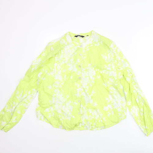Marks and Spencer Womens Green Floral Cotton Basic Blouse Size 8 Round Neck