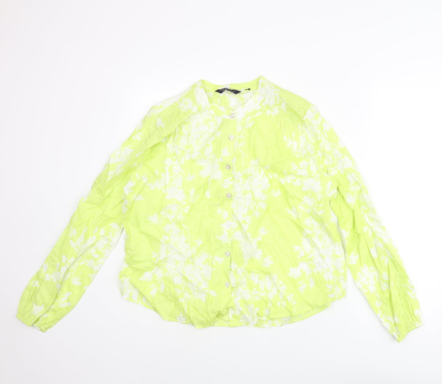 Marks and Spencer Womens Green Floral Cotton Basic Blouse Size 8 Round Neck
