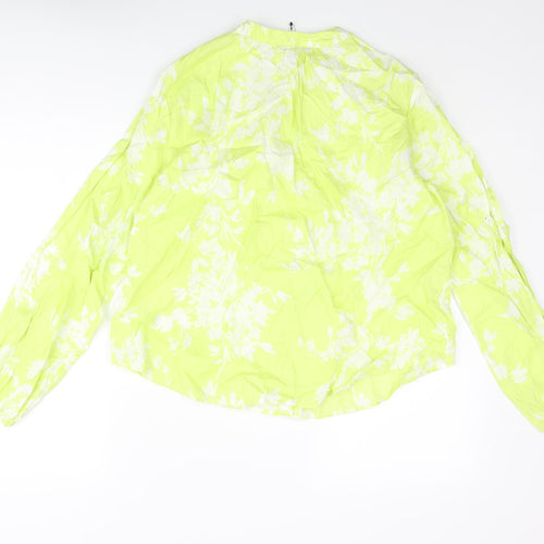 Marks and Spencer Womens Green Floral Cotton Basic Blouse Size 8 Round Neck