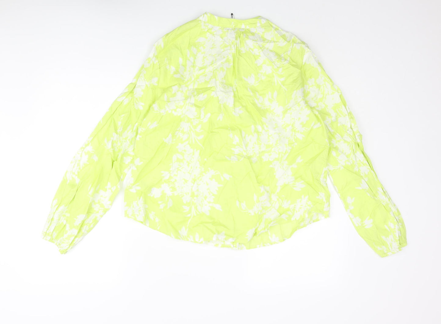 Marks and Spencer Womens Green Floral Cotton Basic Blouse Size 8 Round Neck