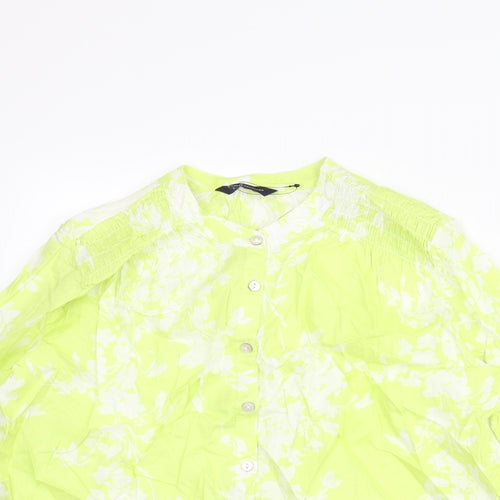 Marks and Spencer Womens Green Floral Cotton Basic Blouse Size 8 Round Neck