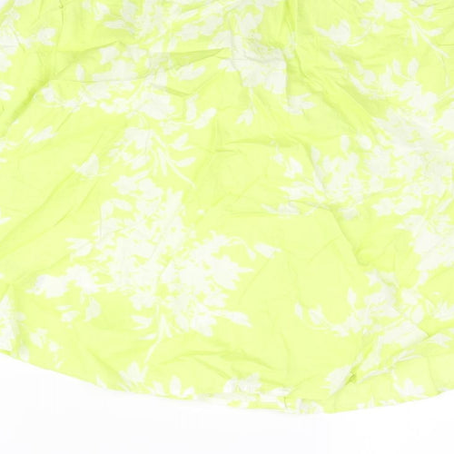 Marks and Spencer Womens Green Floral Cotton Basic Blouse Size 8 Round Neck