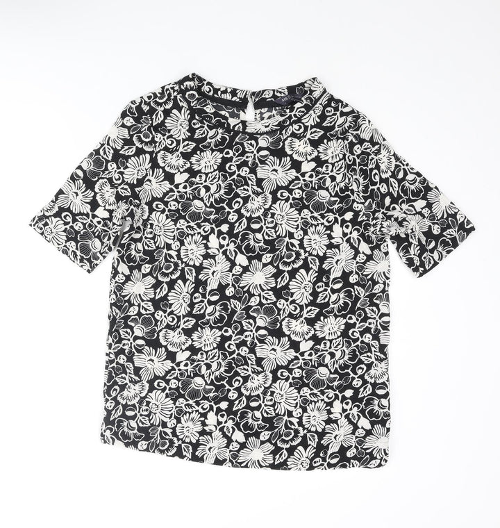 Marks and Spencer Womens Black Floral Polyester Basic Blouse Size 8 Round Neck