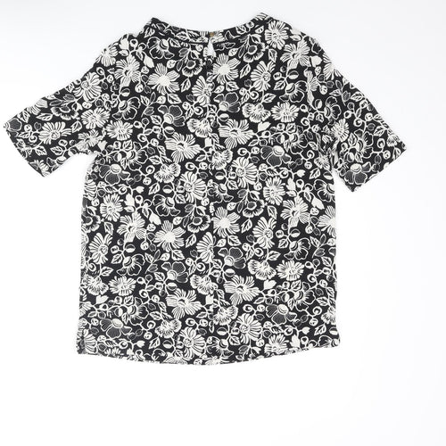 Marks and Spencer Womens Black Floral Polyester Basic Blouse Size 8 Round Neck