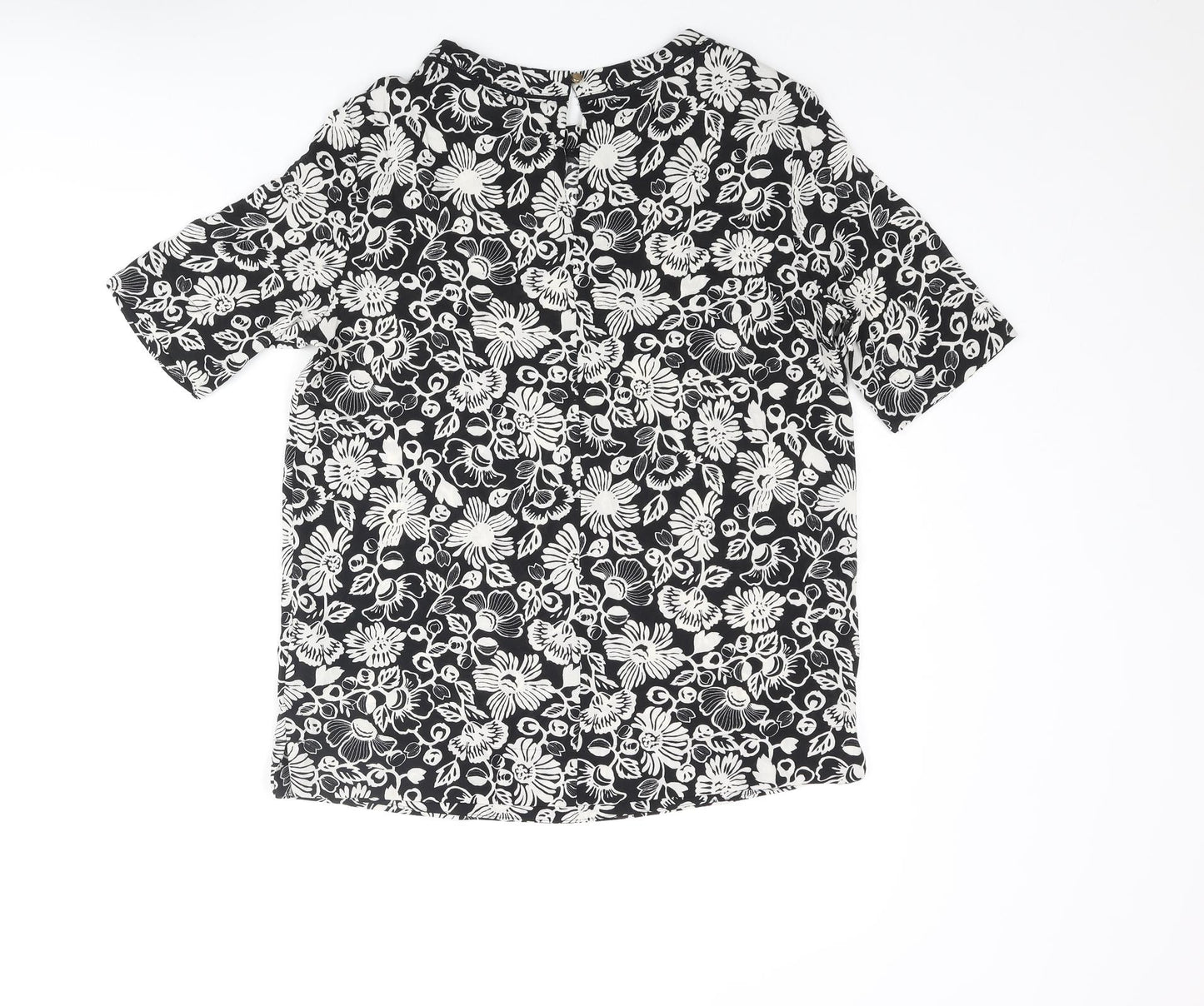 Marks and Spencer Womens Black Floral Polyester Basic Blouse Size 8 Round Neck