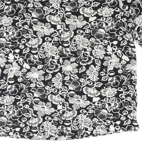 Marks and Spencer Womens Black Floral Polyester Basic Blouse Size 8 Round Neck