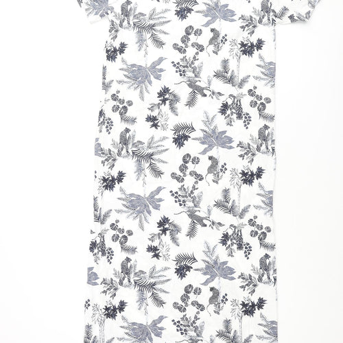 Marks and Spencer Womens White Geometric Cotton Top Dress Size 6 - Leaf Jaguar Print