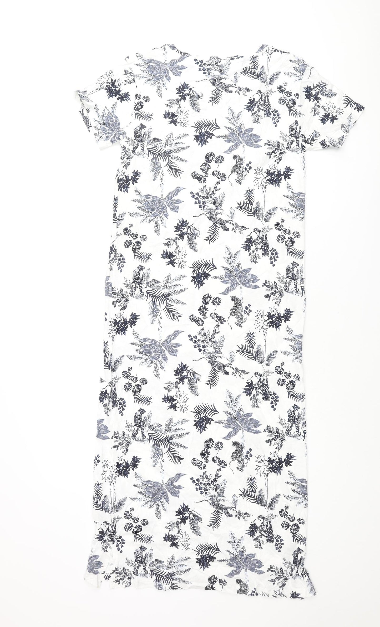 Marks and Spencer Womens White Geometric Cotton Top Dress Size 6 - Leaf Jaguar Print