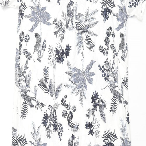 Marks and Spencer Womens White Geometric Cotton Top Dress Size 6 - Leaf Jaguar Print