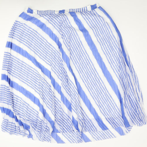 Marks and Spencer Womens Blue Geometric Polyester Pleated Skirt Size 22