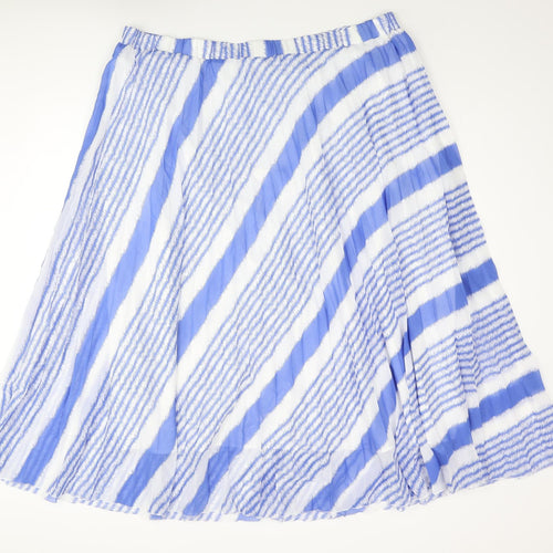 Marks and Spencer Womens Blue Geometric Polyester Pleated Skirt Size 22
