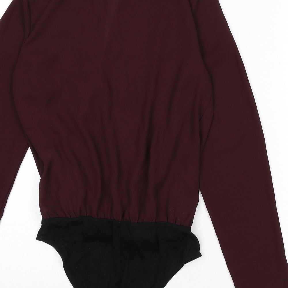 New Look Womens Red Polyester Bodysuit One-Piece Size 10 Snap