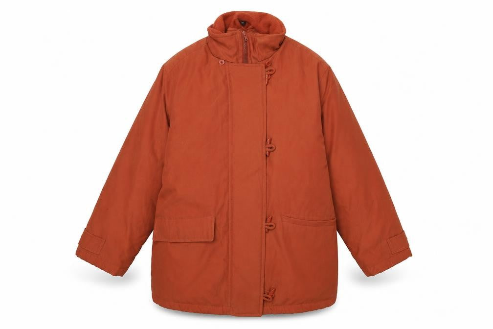 Front view of Debenhams women’s orange jacket coat, size UK 12, zip