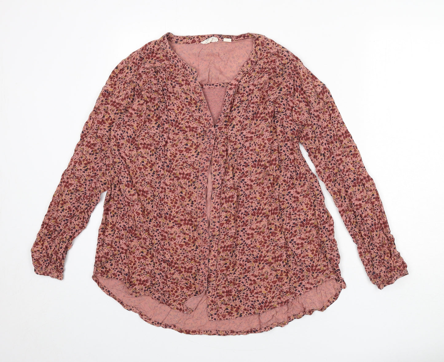 Fat Face Womens Pink Floral Viscose Basic Blouse Size 8 V-Neck