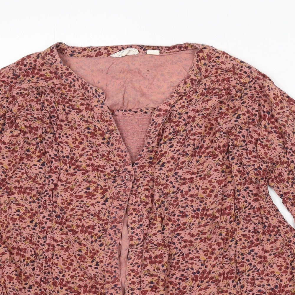 Fat Face Womens Pink Floral Viscose Basic Blouse Size 8 V-Neck
