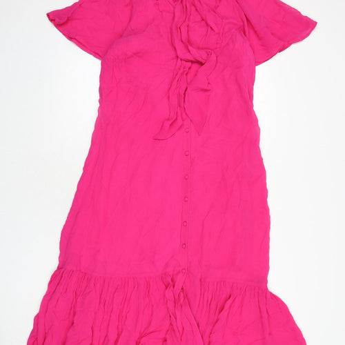 Monsoon Womens Pink Viscose Maxi Size 8 V-Neck Button