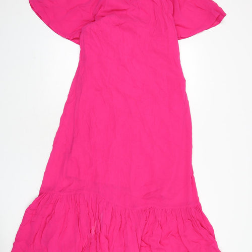 Monsoon Womens Pink Viscose Maxi Size 8 V-Neck Button