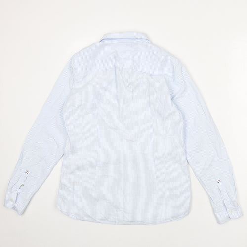 Tommy Hilfiger Womens Blue Striped 100% Cotton Basic Button-Up Size 8 Collared - Fitted