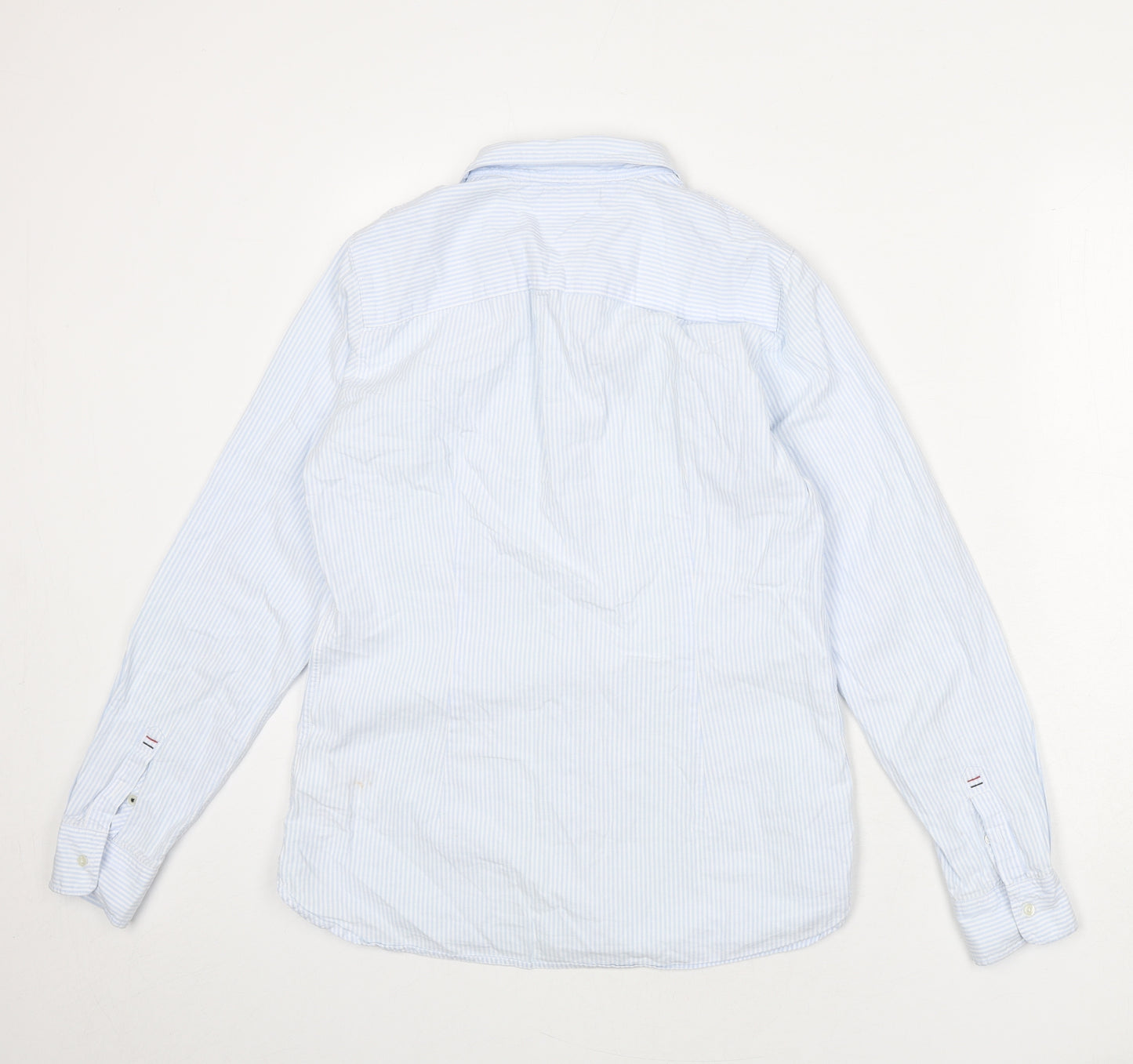 Tommy Hilfiger Womens Blue Striped 100% Cotton Basic Button-Up Size 8 Collared - Fitted